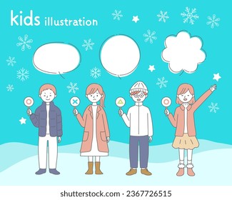 Ilustración simple de los niños en invierno