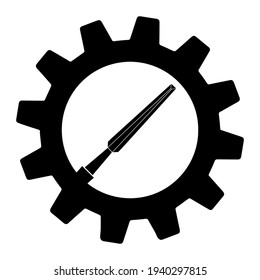 Simple illustration of chisel icon in gear for app or web