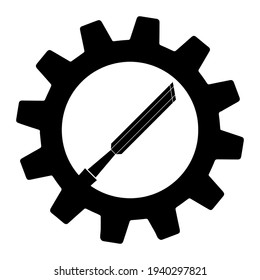 Simple illustration of chisel icon in gear for app or web