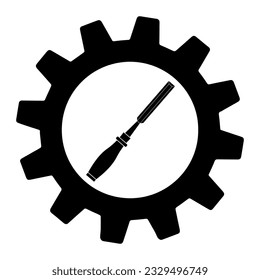 Simple illustration of chisel icon in gear for app or web