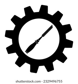 Simple illustration of chisel icon in gear for app or web