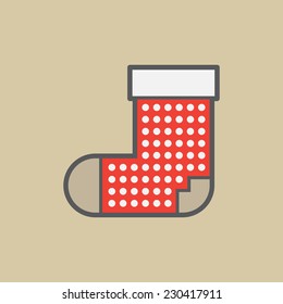 Simple illustration of a Christmas stocking on light beige background.