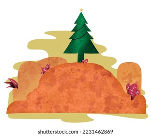a simple illustration of Christmas tree that is on the hill