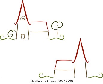 Simple illustration of a church (two versions) suitable for logo and other design purposes, isolated (vector)