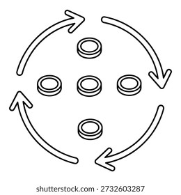Simple illustration of circular process with coins and arrows around them