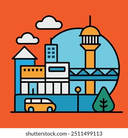 Simple illustration of cityscape vector graphics. bold and solid line