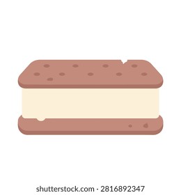 A simple illustration of a classic ice cream sandwich with chocolate cookies and vanilla ice cream filling.