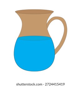 Una ilustración simple de una jarra de arcilla llena de agua azul, sobre un fondo blanco liso. 