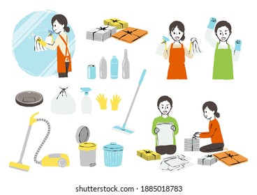 simple illustration of cleaning house