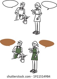 A simple illustration of a clerk working in a cafe