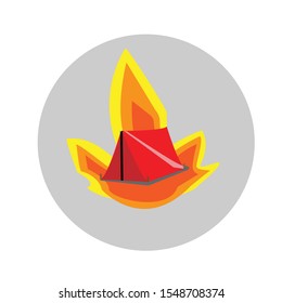 simple illustration clip art vector camping tent and fire logo