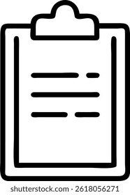 A simple illustration of a clipboard holding a document with lines of text, presented in black and white.