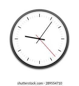 Simple illustration of clock with hour, minute and second arrows, isolated on white background. Can be used as icon. Vector illustration.