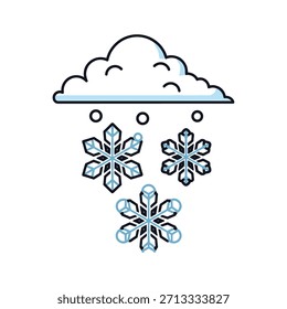 Simple illustration of a cloud with falling snowflakes, representing winter weather, isolated on