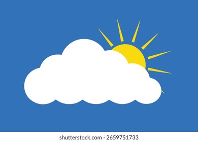 Simple illustration of cloud and sunshine representing clear blue sky background