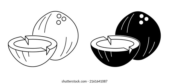 Einfache Illustration von Kokosnuss-Vektorsymbol in schwarz-weißer Farbe