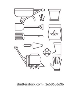 simple illustration collection of items related to gardening, or backyard. with a simple and minimalist outline / line art design style.
 
