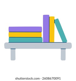 Simple illustration of colorful books on a shelf. Ideal for education and learning designs.