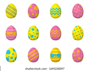 Simple illustration of colorful and happy Easter eggs based on pink and yellow