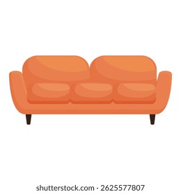 Simple illustration of a comfortable orange sofa with rounded edges standing on legs, isolated on a white background
