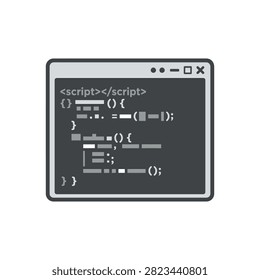 A simple illustration of computer code within a window frame on a plain white background