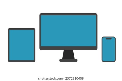 Simple illustration of a computer, tablet and smartphone