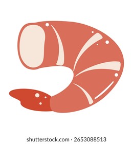 Ilustração simples de uma cauda de camarão rosa cozido, perfeito para frutos do mar, comida e temas de culinária.