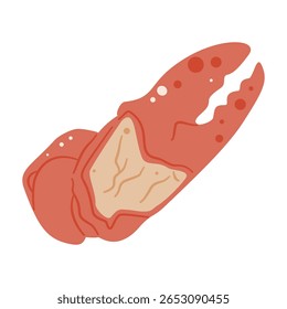 Ilustração simples de um caranguejo vermelho cozido ou garra de lagosta com carne exposta, ideal para frutos do mar e temas de comida gourmet.