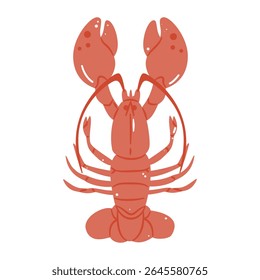 Ilustração simples de uma lagosta vermelha cozida, perfeita para frutos do mar, comida e temas oceânicos. Estilo de desenho animado plano isolado em um fundo branco.