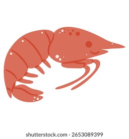 Ilustração simples de um camarão vermelho cozido ou camarão, ideal para frutos do mar, comida e temas oceânicos.
