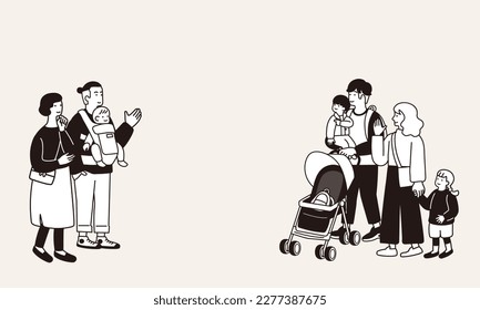 A simple illustration of a couple holding a baby.