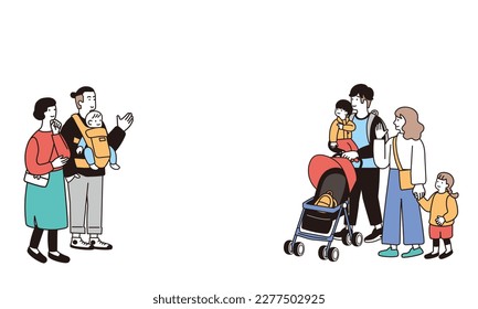 A simple illustration of a couple holding a baby.