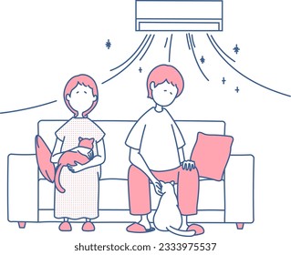 a simple illustration of couple relaxing in comfortable room