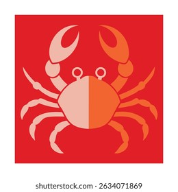 Simple illustration of a crab in flat design style with a red background and orange tones