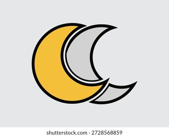 Ilustração simples de fases de lua crescente em amarelo e cinza