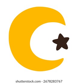 Ilustração simples de uma lua crescente e uma estrela, perfeita para projetos relacionados à noite, sonhos ou astronomia