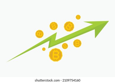 Simple illustration of crypto coin and green growth arrow