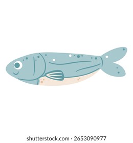 Simple illustration of a cute blue fish, perfect for seafood, food, and marine life themes.