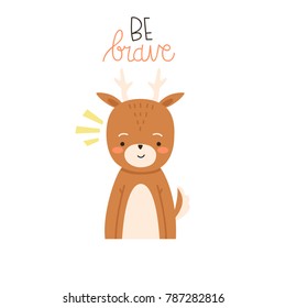 simple illustration of cute cartoon deer on white background with text. can be used for cards or party invitations templates