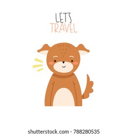 simple illustration of cute cartoon puppy on white background. can be used for cards or party invitations templates
