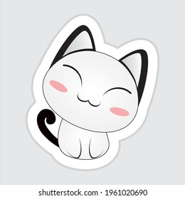 Simple illustration. Cute cat in white and black color, can be used for children's book