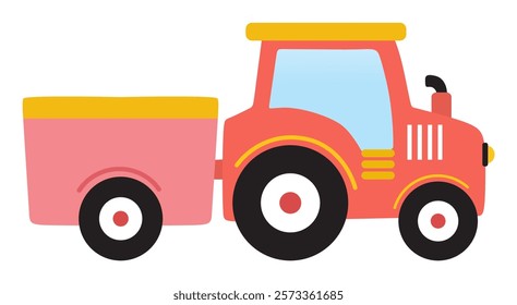 Simple illustration of a cute contemporary red tractor