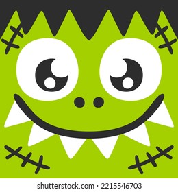 Simple illustration of a cute green zombie monster face