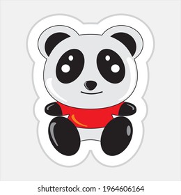 simple illustration, cute panda bear and wearing red shirt,