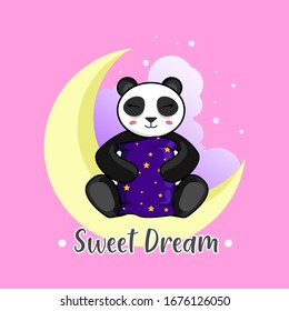 simple illustration of a cute panda with sweet dream. vector.