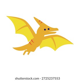A simple illustration of a cute pterosaur dinosaur character flying in the sky.