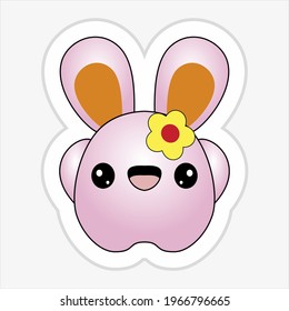 simple illustration of a cute rabbit flat vector and has flowers adorning its ears, can be used for children's books