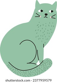 A simple illustration of a cute sitting cat in green color. Illustrations in a minimalistic style. Cats in a simple cute style, isolated vector illustration