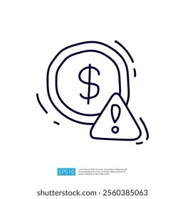 A simple illustration depicting a dollar sign surrounded by an exclamation mark inside a triangle, suggesting a warning related to money or finances.