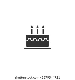 A simple, illustration depicting a silhouette birthday cake with three lit candles on top. Great for designs related to birthdays, celebrations, and festive occasions.